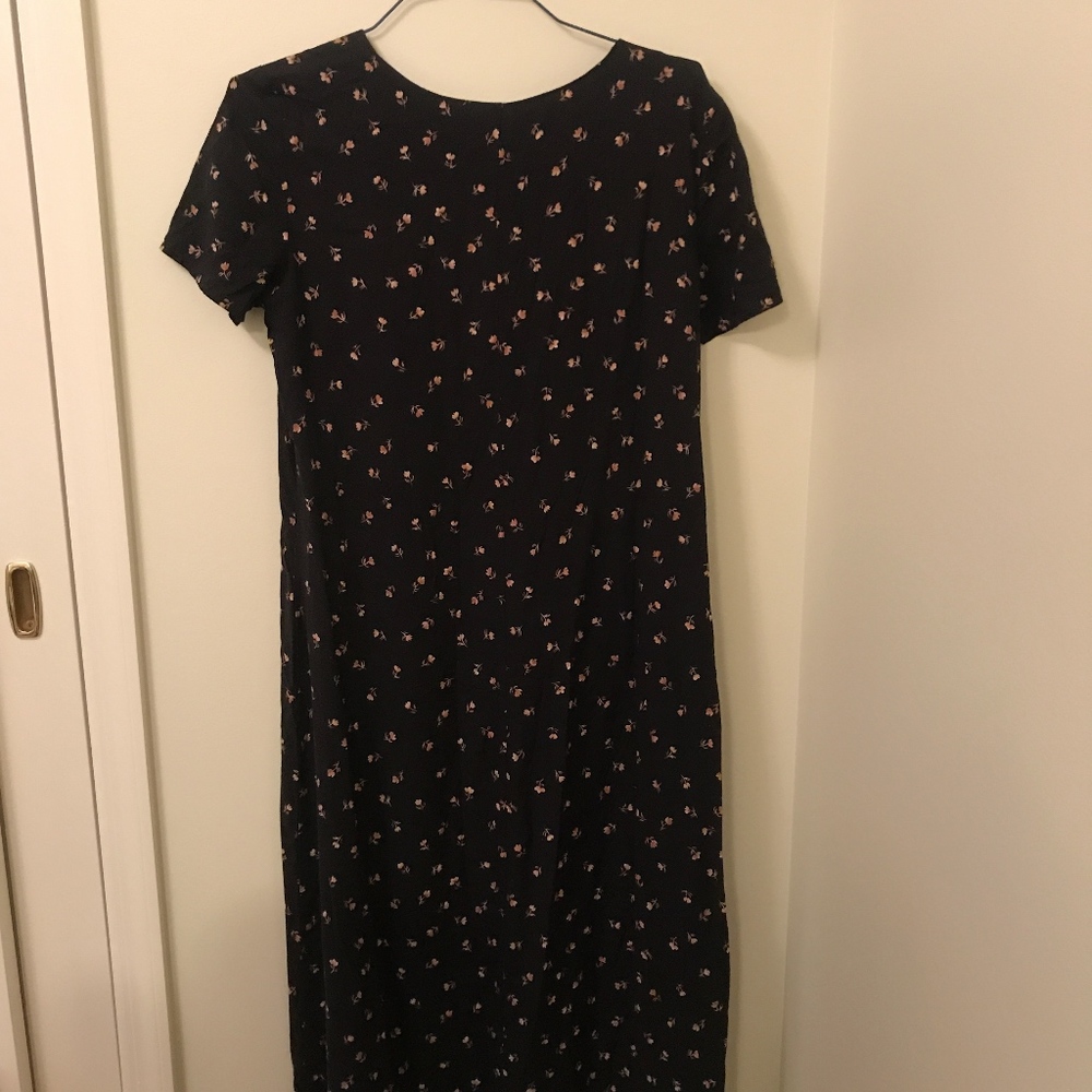 VINTAGE maxi relaxed dress w tan flowers HIPSTER!!